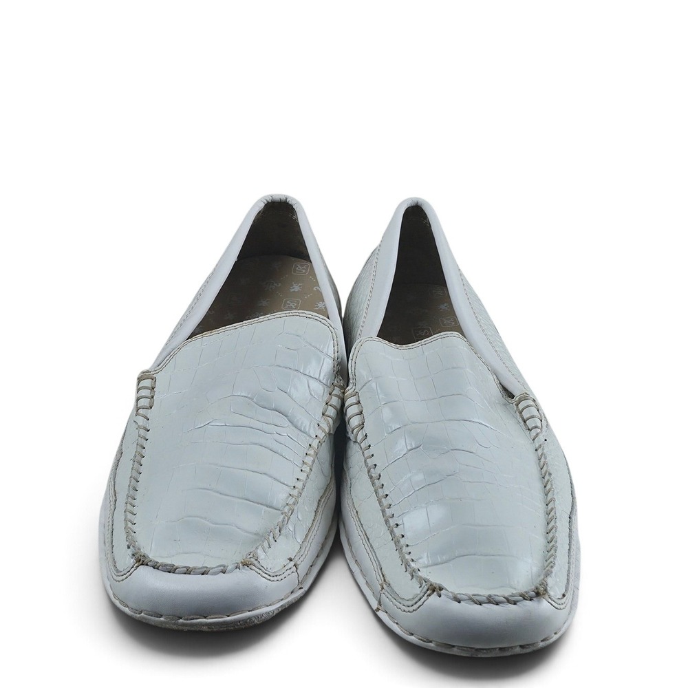 Stacy Adams Loafers Mens 9.5 White Excellent Croc Embossed Leather Driving Shoes - Picture 2 of 7